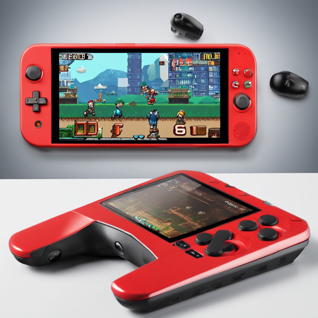 A sleek handheld gaming device with a high-resolution screen