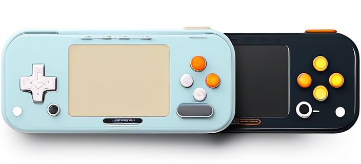 A sleek, compact gaming handheld with retro design elements