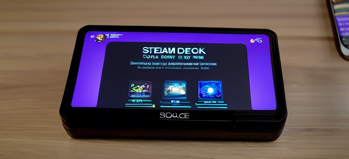 A Steam Deck displaying the Solace Inc. game on its screen