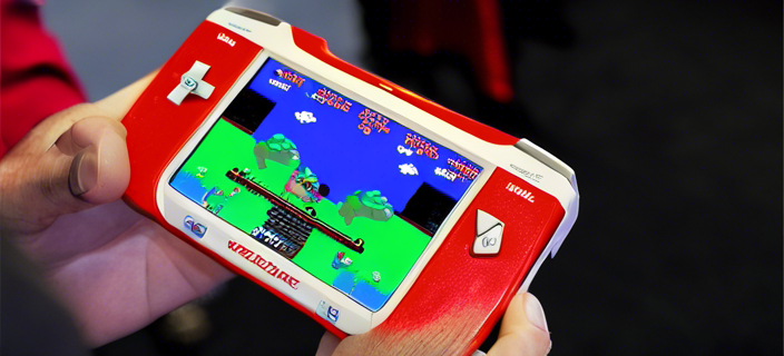 A handheld gaming console with integrated controls and display