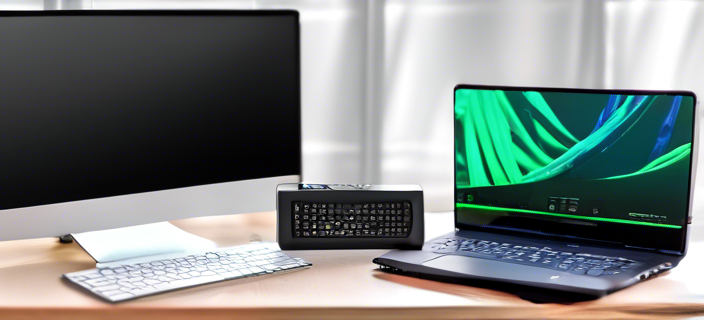 A laptop connected to a monitor and keyboard using the Ugreen Steam Deck dock