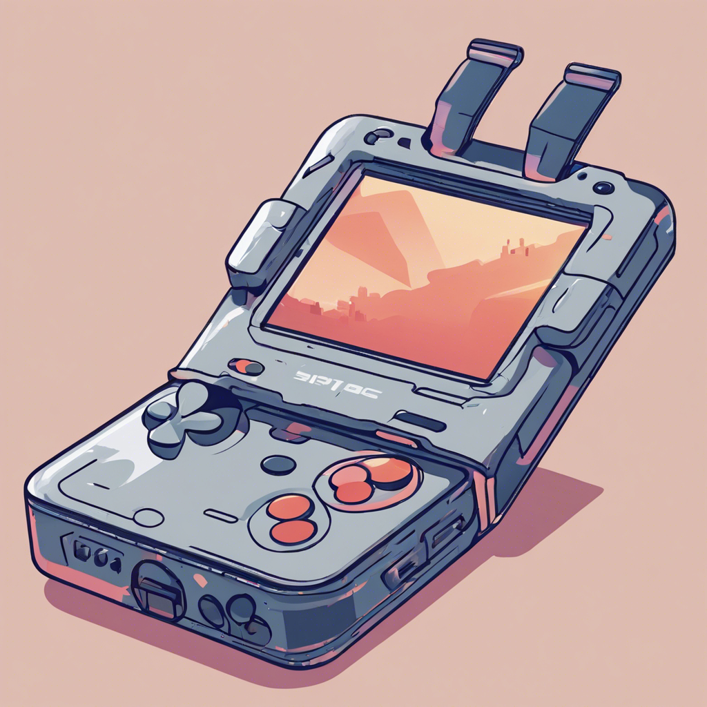 An illustration of a futuristic handheld gaming device