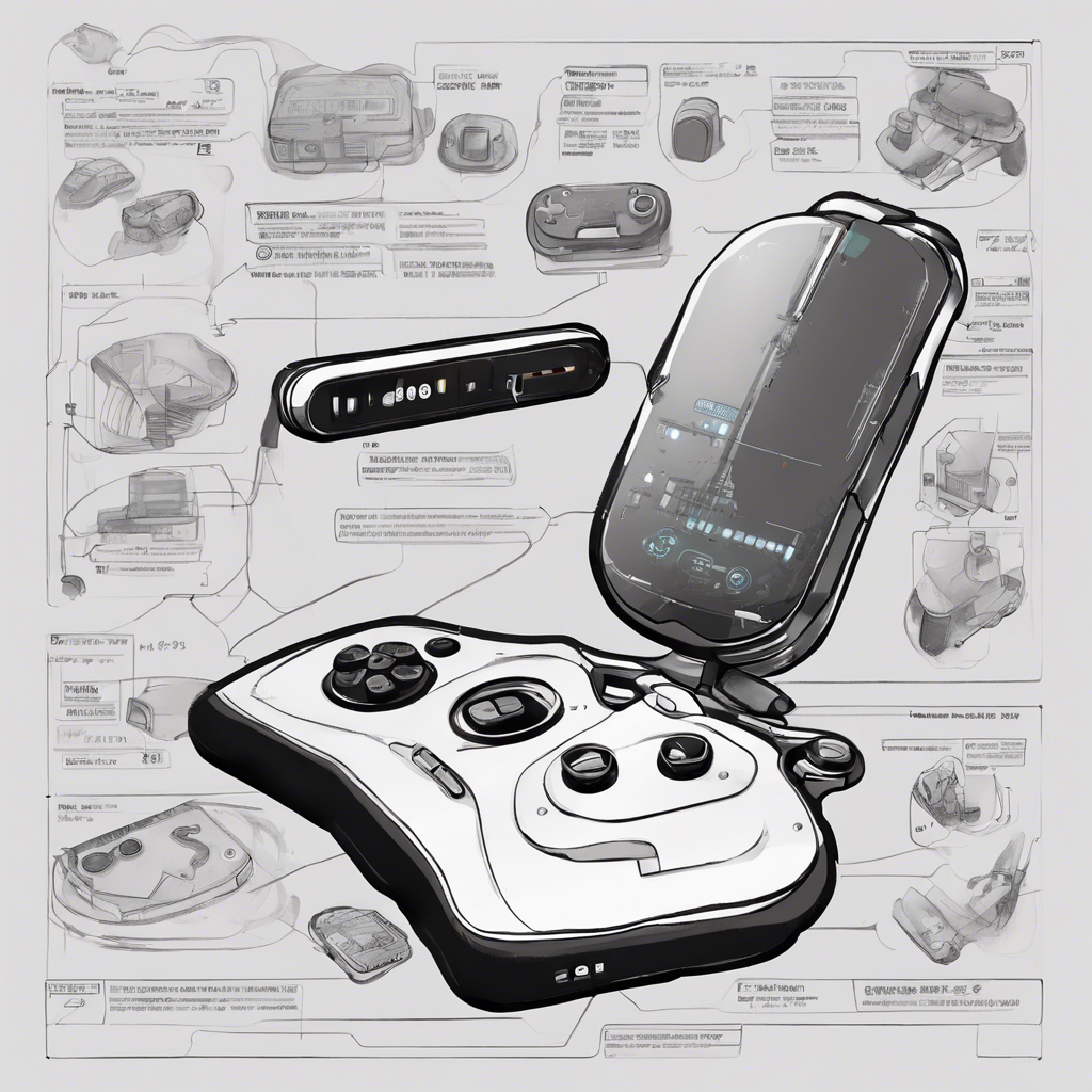 An illustration of a futuristic handheld gaming device