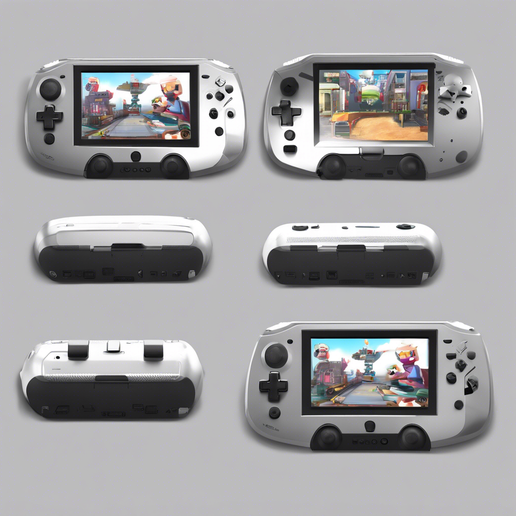 A compact handheld gaming device with a sleek design