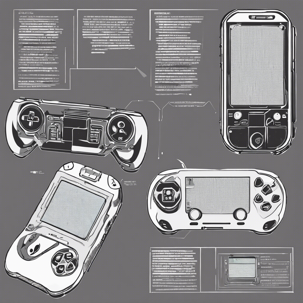 An illustration of a futuristic handheld gaming device