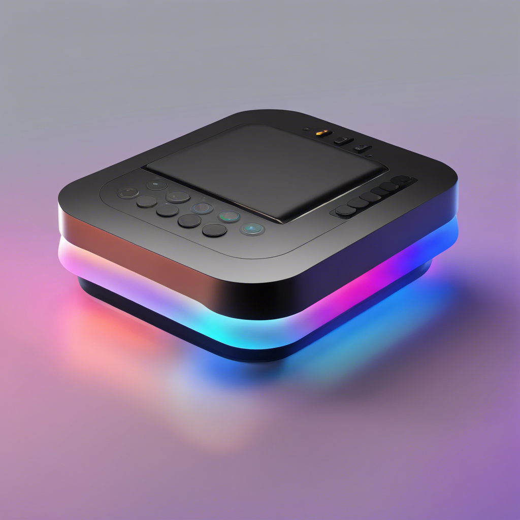 A sleek and modern Steam Deck dock on a gradient background